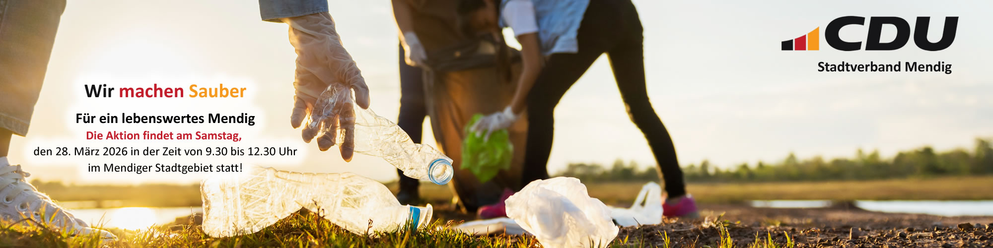 Der CDU-Stadtverband Mendig ruft alle Bürgerinnen und Bürger herzlich dazu auf, sich an einer gemeinsamen Müllsammelaktion zu beteiligen.