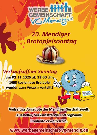 20. Mendiger Bratapfelsonntag am 02.11.2025 ab 12.00 Uhr